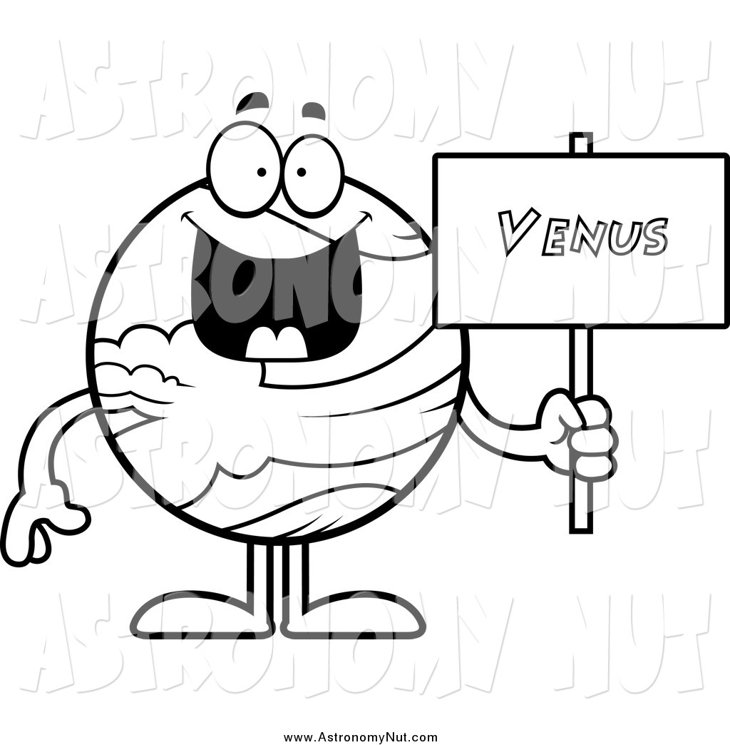1024x1044 Clipart Of A Black And White Happy Planet Venus Holding A Sign By