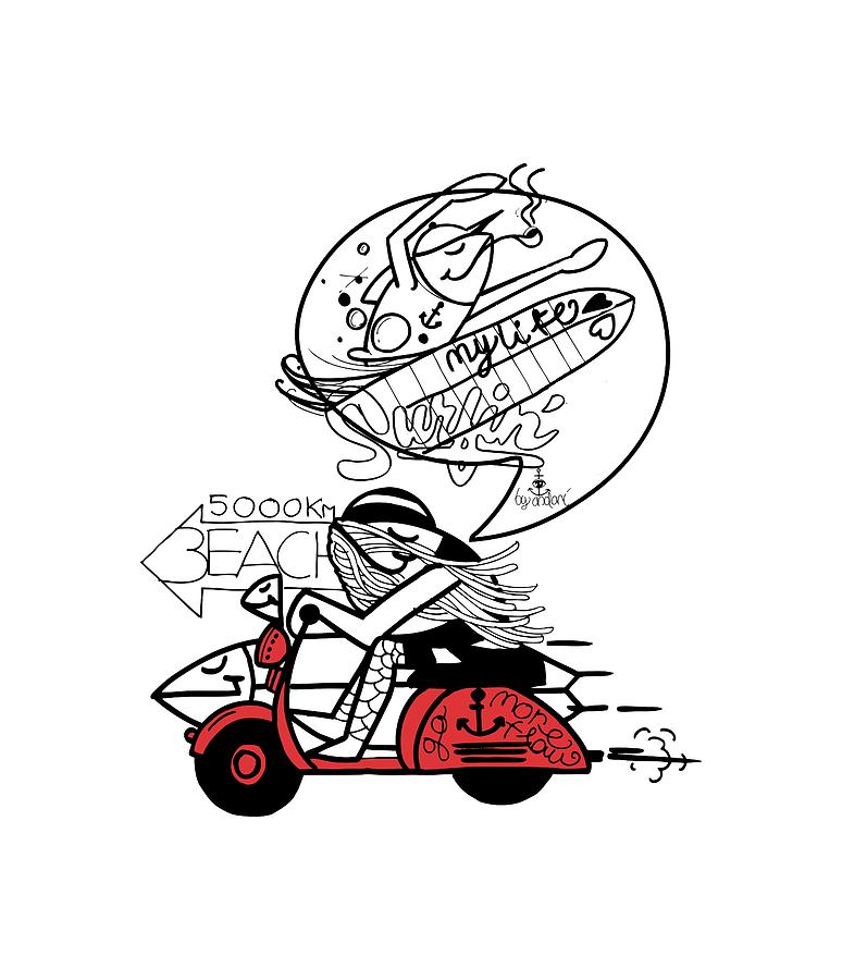 774x900 Tuna Man Vespa Digital Art By Andoni Galdeano