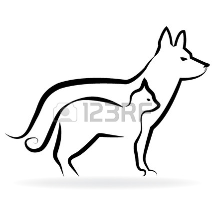 427x450 Cat Dog And Birds Silhouettes. Veterinary Icon Background . Stock