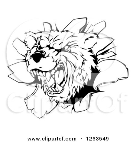 450x470 Clipart Of A Roaring Aggressive Bear Mascot Head