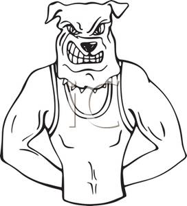 272x300 Black And White Cartoon Of A Team Mascot Wearing A Vicious Dog