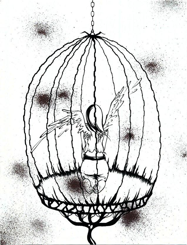 636x830 Bird In Cage Drawing Birdcage Design Ideas