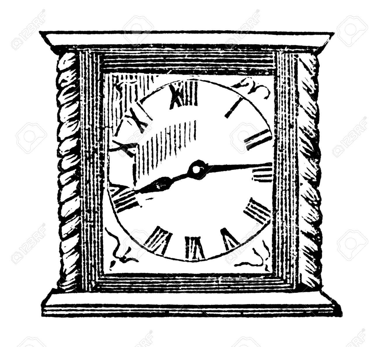 1300x1190n Engraved Vintage Illustration Image Of Clock,