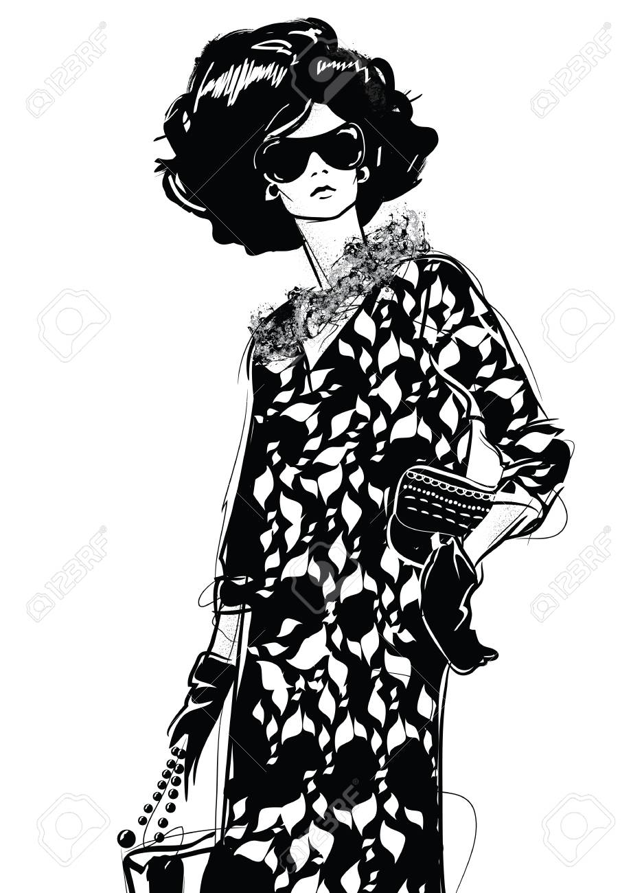 919x1300 Graphic Drawing Sketch With Woman. Royalty Free Cliparts, Vectors