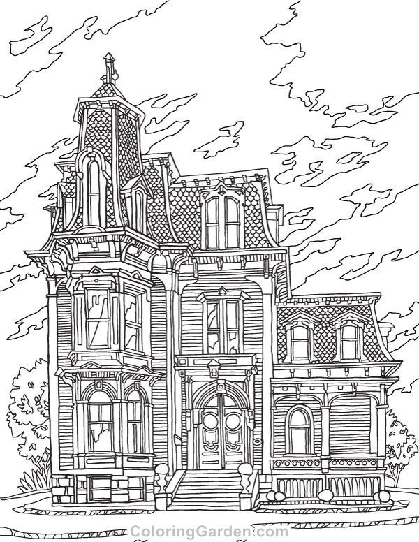 600x776 House Adult Coloring Page