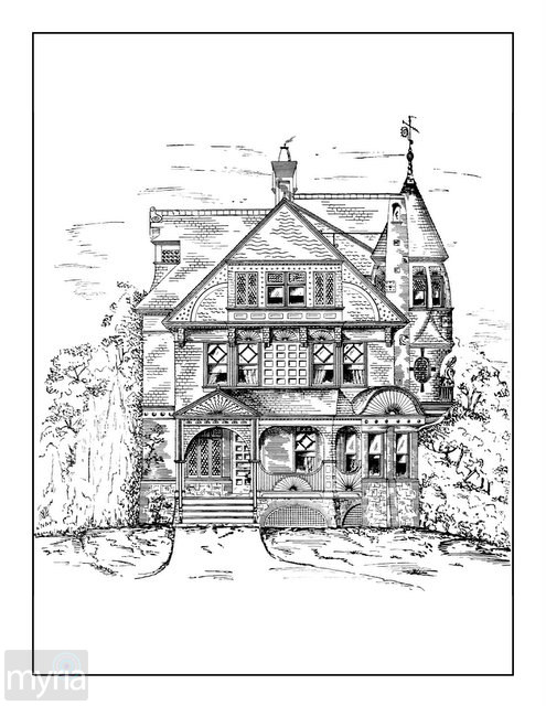 495x640 Vintage Homes Adult Coloring Book