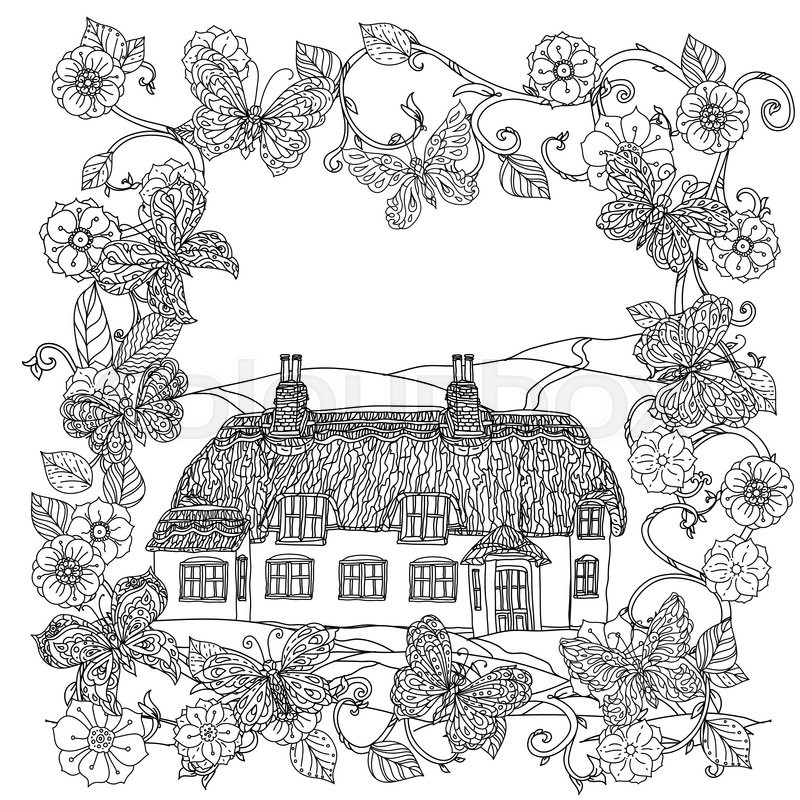 800x800 Black And White Flowers Frame, Butterfly And Victorian House Adult