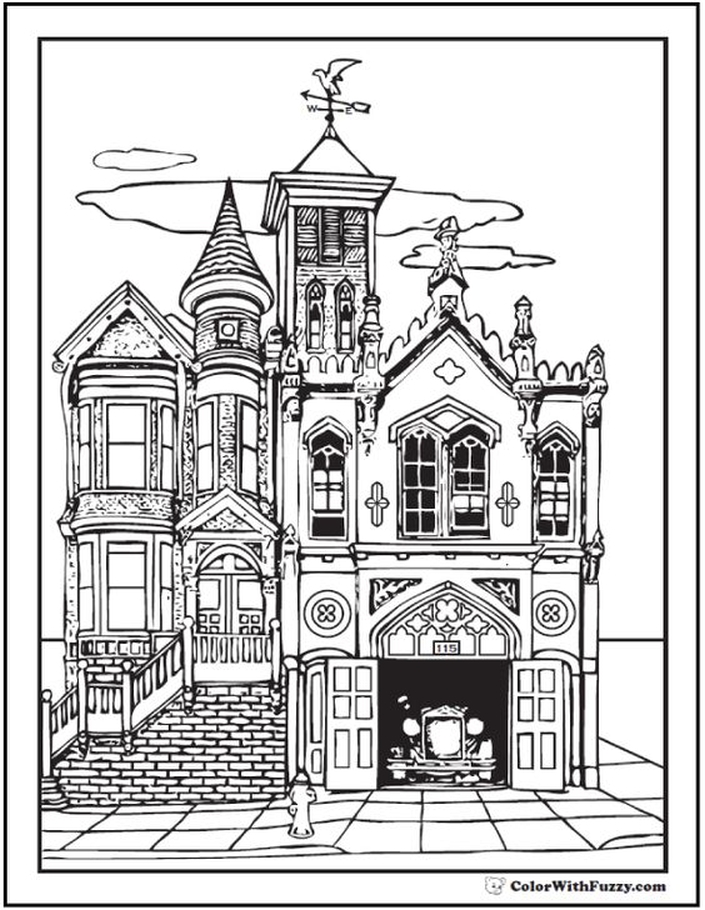 705x910 Old Victorian House Coloring Pages For Grown Ups Coloring Pages