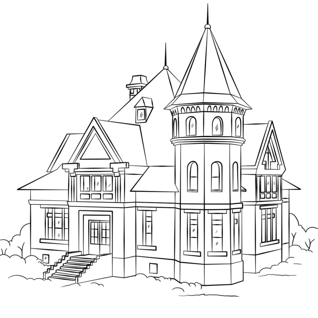 1024x1024 Victorian Era House Coloring Page