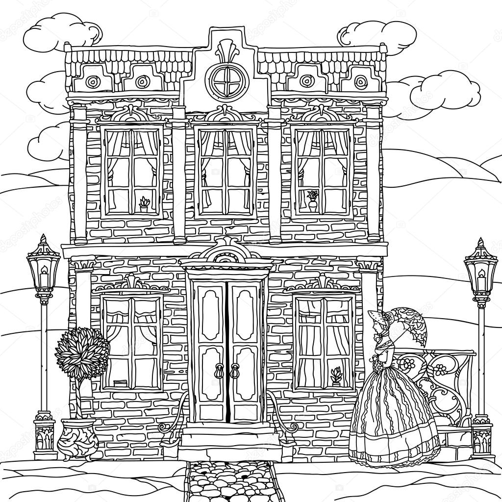 1024x1024 Black And White Illustration Of A House. Vector. Stock Vector