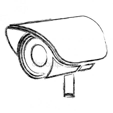 450x450 Monochrome Sketch Of Exterior Video Security Camera Stock Vector