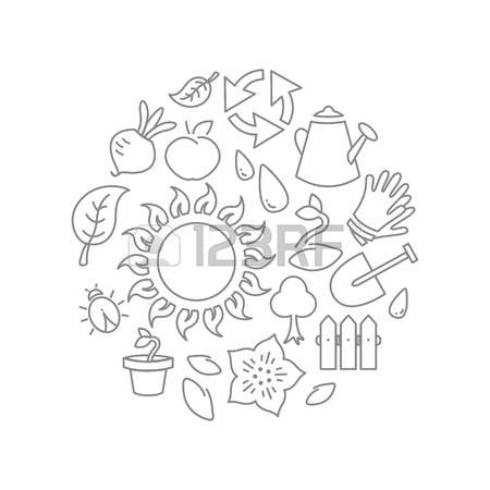 450x450 Vector Illustration Of Round Vignette Of Gardening Symbols