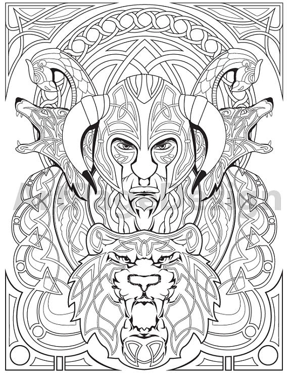 570x738 Viking Warrior Celtic Pattern. Coloring Pages For Adults.