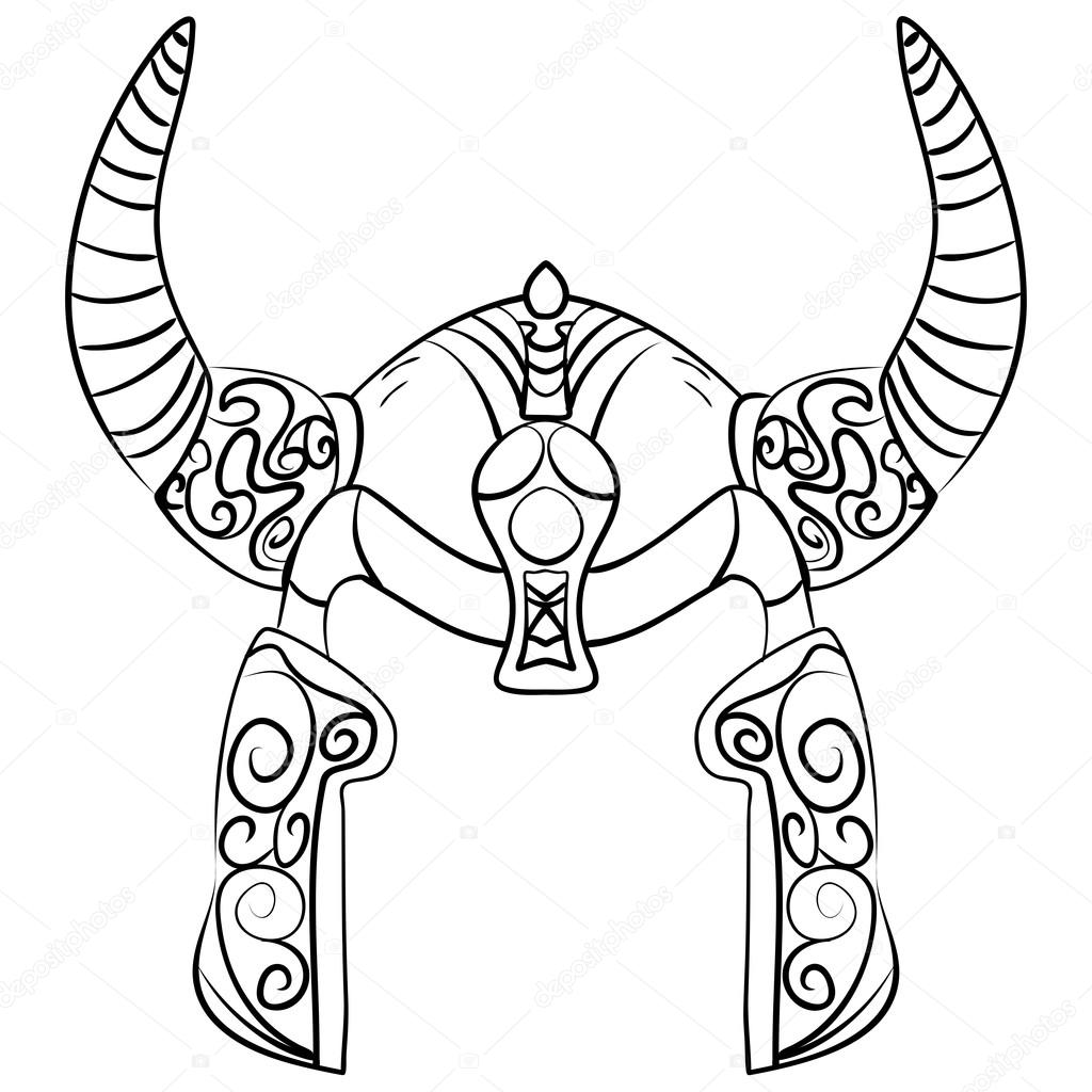 1024x1024 Black And White Viking Helmet Cartoon Stock Vector Tiverets
