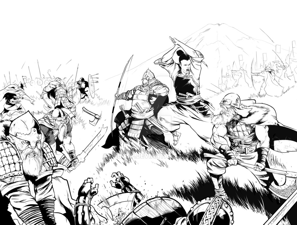 1024x775 Samurai Vs Viking Splash By Sebasp