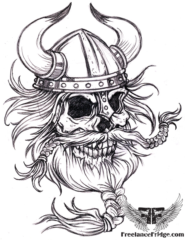 617x800 Viking Skull With Beard Freelance Fridge Illustration