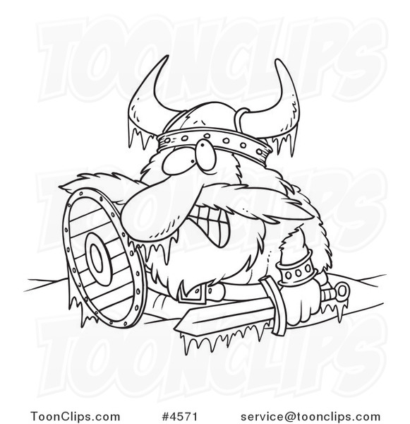 581x600 Cartoon Black And White Line Drawing Of A Frozen Viking