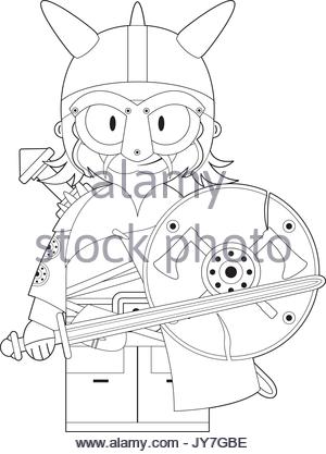 300x417 Cartoon Norse Viking Warrior Line Illustration Stock Vector Art