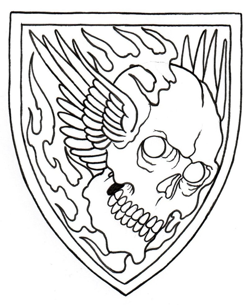 813x983 Winged Skull Shield Outline By Vikingtattoo