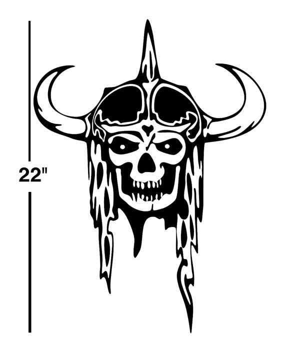 570x704 Viking Skull Devil Demon Decal Sticker Wall Art Car Graphics Room