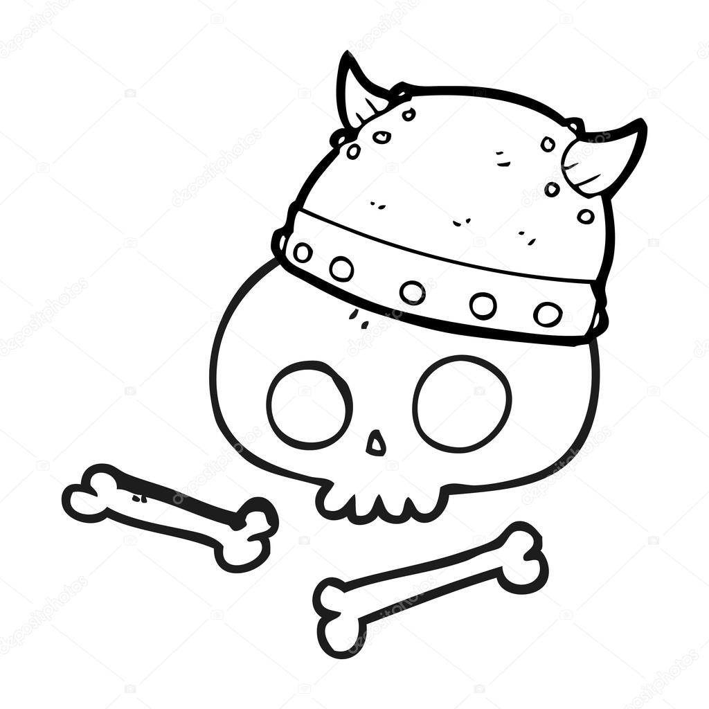 1024x1024 Black And White Cartoon Viking Helmet On Skull Stock Vector