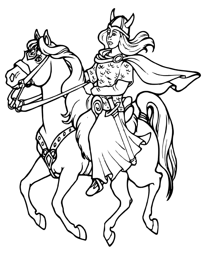 660x854 Viking Coloring Page Viking Woman On Horseback
