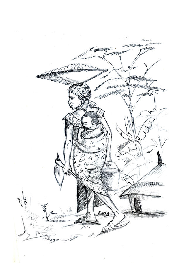 628x900 African Rural Woman Drawing By Emmanuel Baliyanga