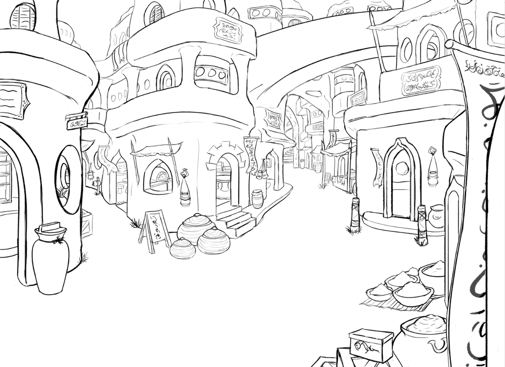 1024x744 Desert Zairania Village Sketch By Elbellart