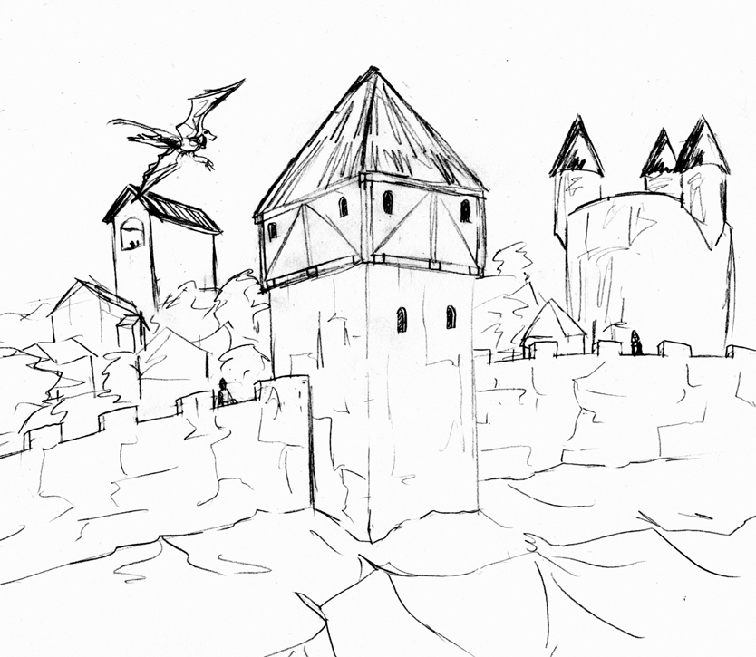 834x725 Medieval Sketch Village Walls By Archicrash