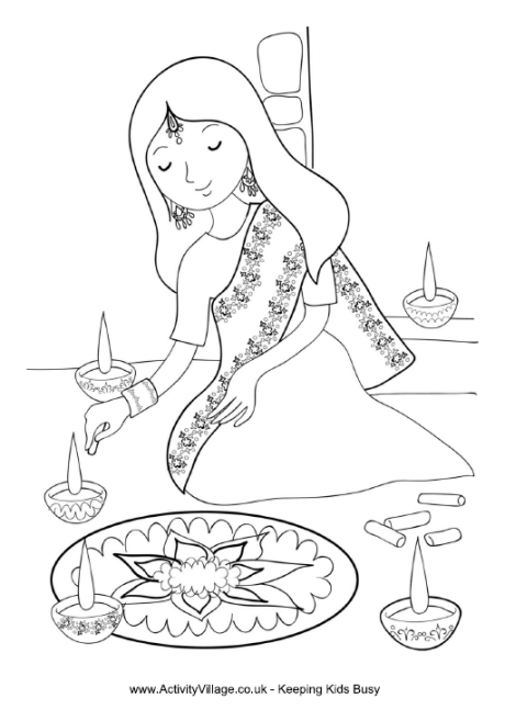 460x657 Girl Painting Rangoli Colouring Page