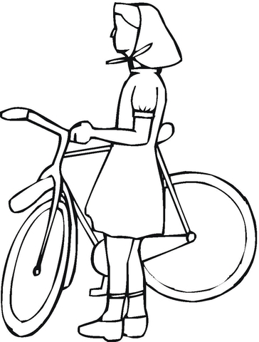 364x480 Village Girl With Bicycle Coloring Page Free Printable Coloring