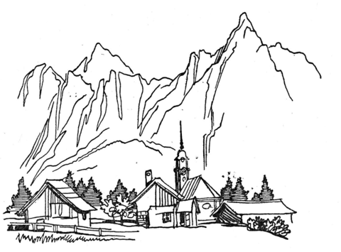 480x355 Village In The Mountains Coloring Page Free Printable Coloring Pages