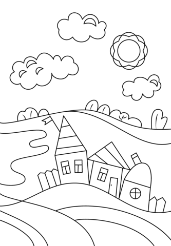 333x480 Village Scene Coloring Page Free Printable Coloring Pages