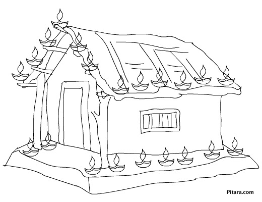 520x400 Village Home With Diwali Lights Coloring Page Pitara Kids Network