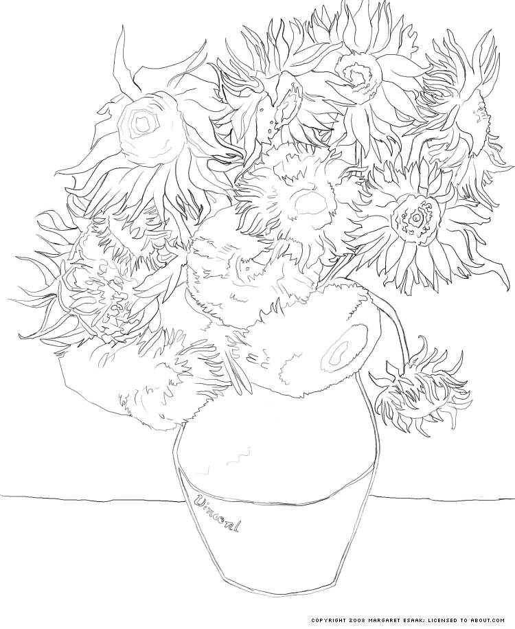 750x916 Free Art History Coloring Pages Van Gogh, Sunflowers And Vans
