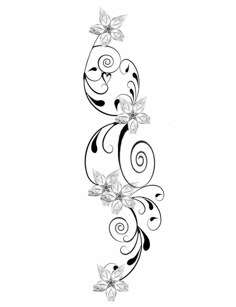787x1024 Collection Of Flowers And Vine Tattoo Sketch