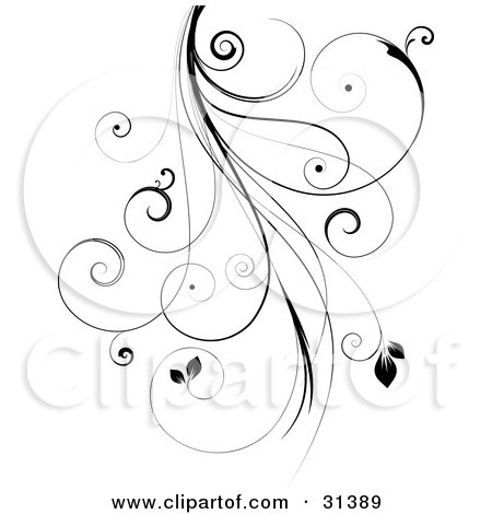 450x470 Clipart Illustration Of A Black Intricate Curly Vine With Leaves