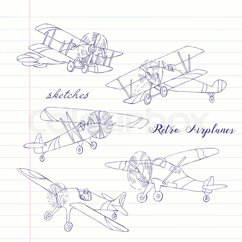 800x800 Background With Retro Airplanes. Hand Drawn Vintage Planes
