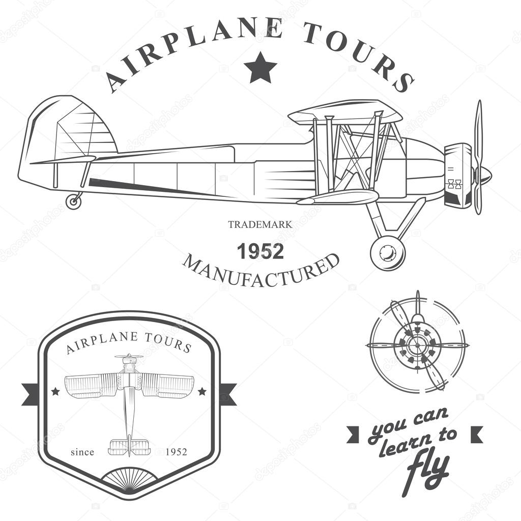 1024x1024 Set Of Vintage Airplane Labels, Badges And Design Elements Stock