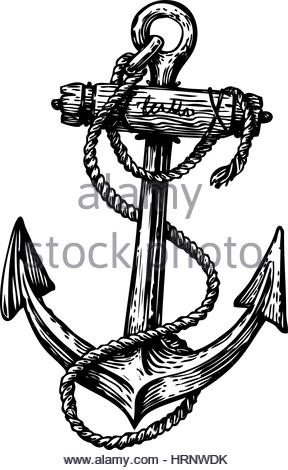 288x470 Hand Drawn Sketch Of Sea Anchor Isolated With Rope, Black