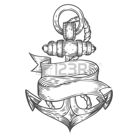 450x450 Vintage Anchor With Ribbon Sketch Sailor Tattoo Vector