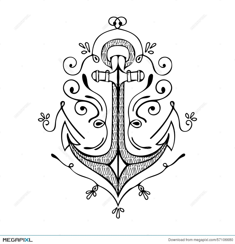 800x830 Vintage Hand Drawn Flourish Anchor Illustration Illustration