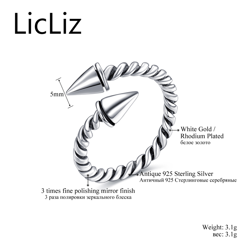 800x800 Licliz 925 Sterling Silver Adjustable Open Arrow Bypass Rings Punk