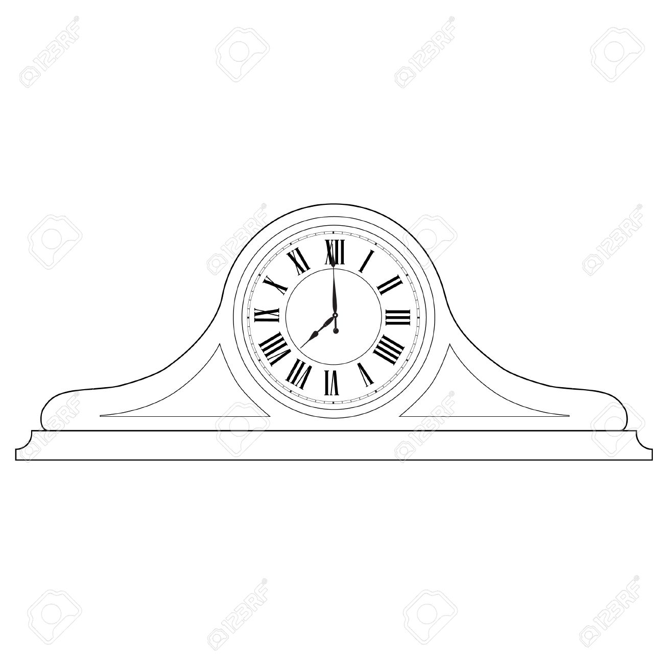 1300x1300 Outline Drawing Of Old Table Clock With Roman Numerals Raster
