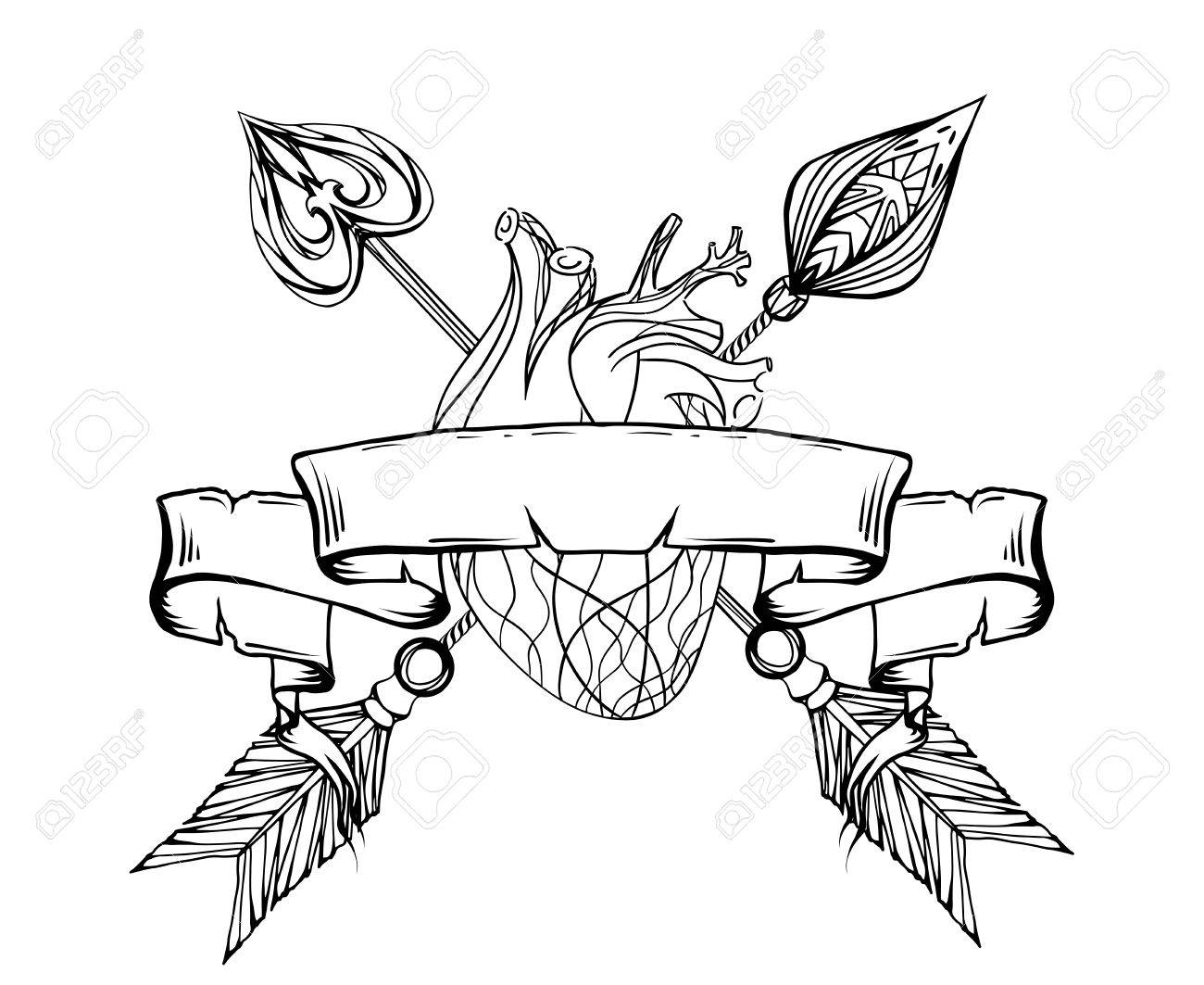 1300x1063 Black And White Illustration Of A Heart With An Arrow And