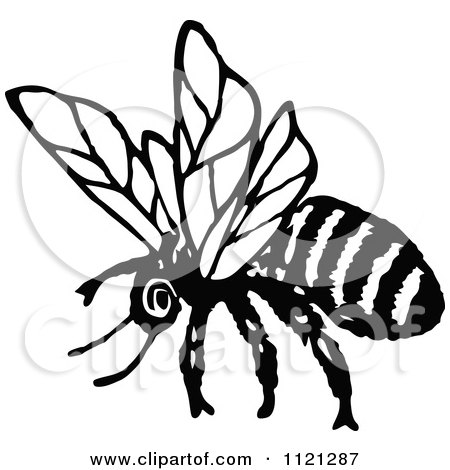 450x470 Clipart Of A Retro Vintage Black And White Flying Bee 1