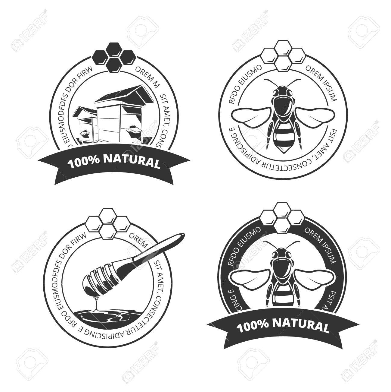 1299x1300 Vintage Honey And Bee Vector Labels, Badges, Emblems, Logos Set