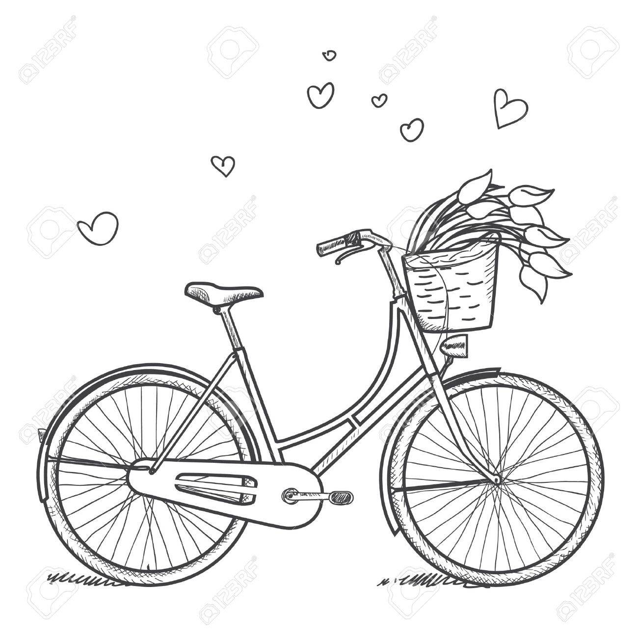 1300x1300 Vintage Bicycle With Flowers Royalty Free Cliparts, Vectors,