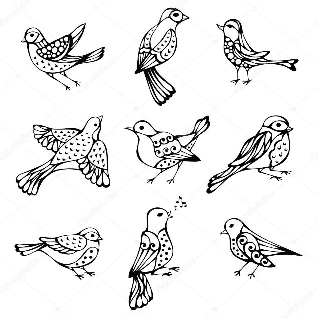 1024x1024 Vector Set Of Vintage Birds. Stock Vector Maljuk