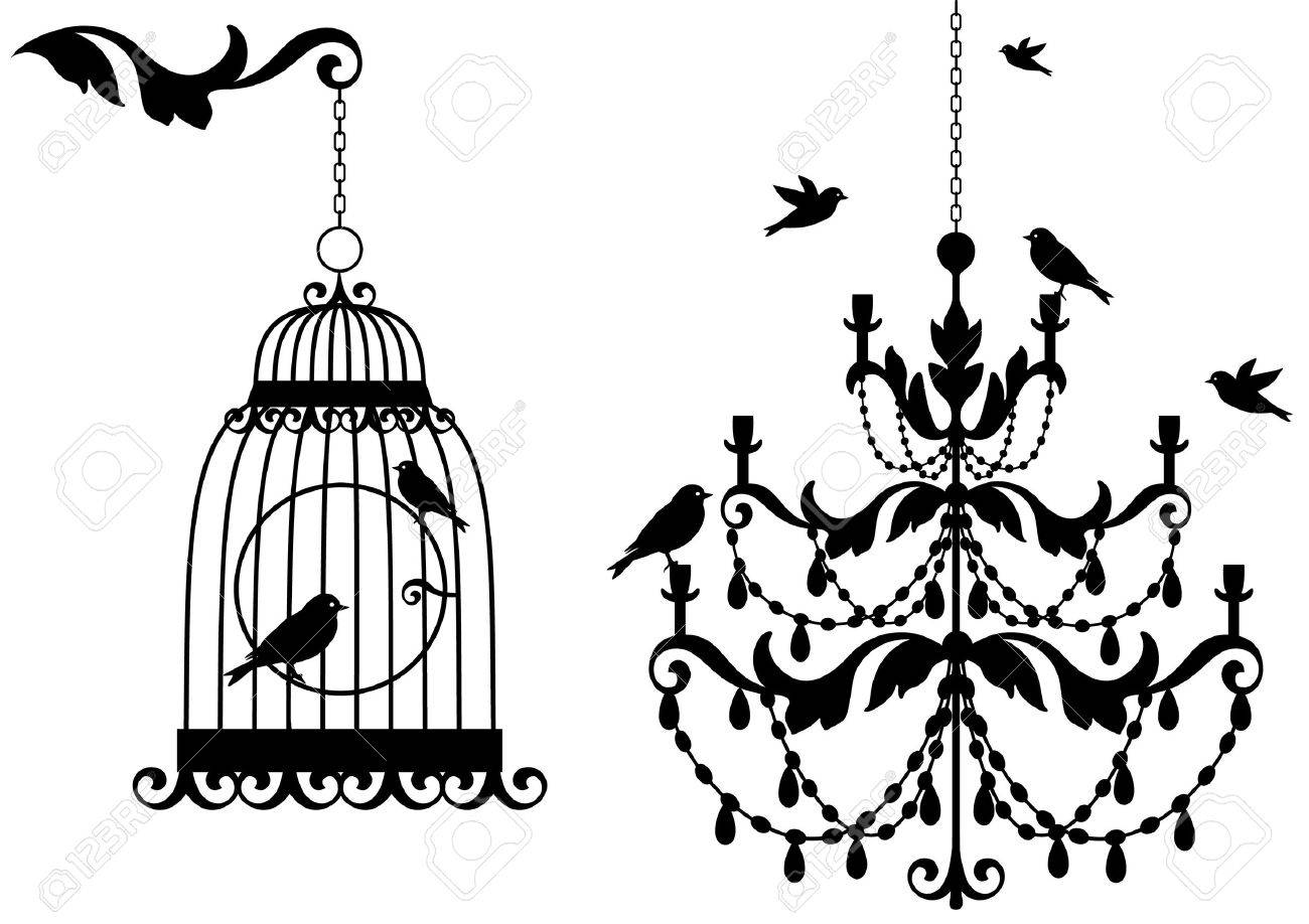 1300x918 Vintage Birdcage And Crystal Chandalier With Birds, Background